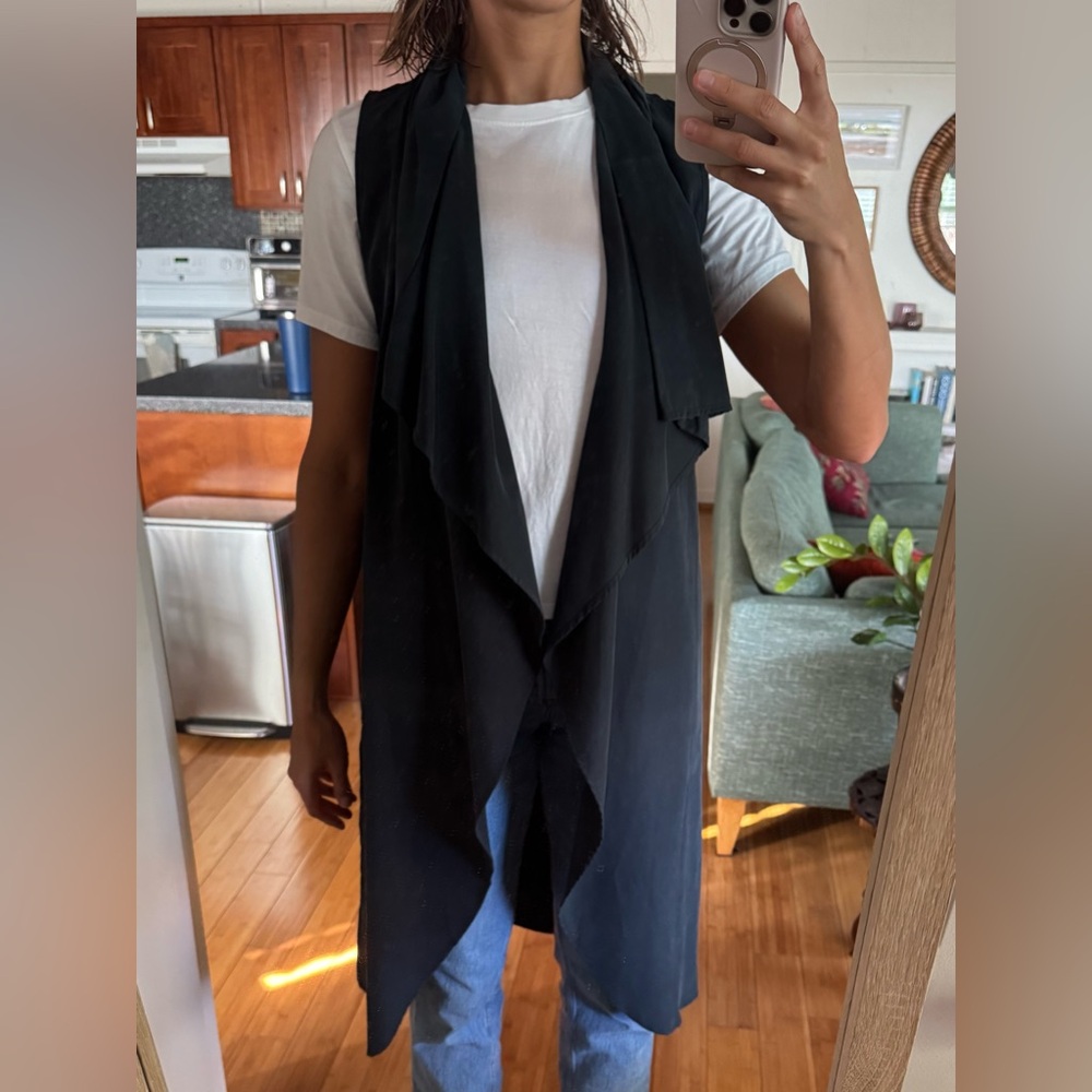 Dark Gray Sleeveless Duster Vest with Belt